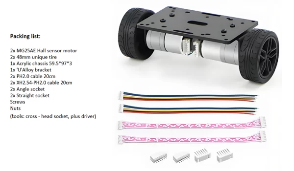 2WD 1 Layer Robit Kit D25*44L mm7.4V 500rpm  20:1 Encoder Gear Motor - Image 2