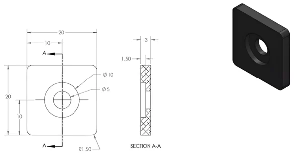 Aluminium Square Black Spacer - Image 2