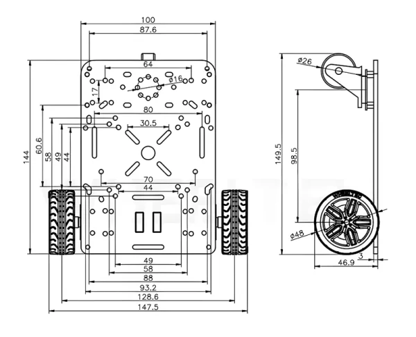 R1 Mini 2WD Smart Car with 13PPR Encoder Motors - Image 3