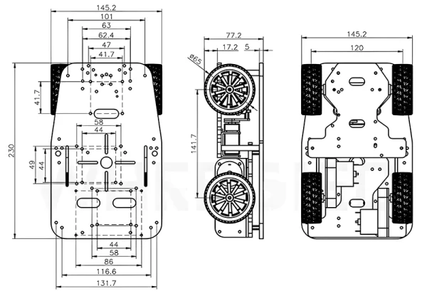 Arkerman Smart Car R3X Chassis Kit with 13ppr Encoder Motor - Image 3