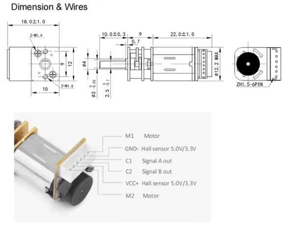 Encoder 7ppr 6V 310rpm 50:1  12mm Gear Motor - Image 3