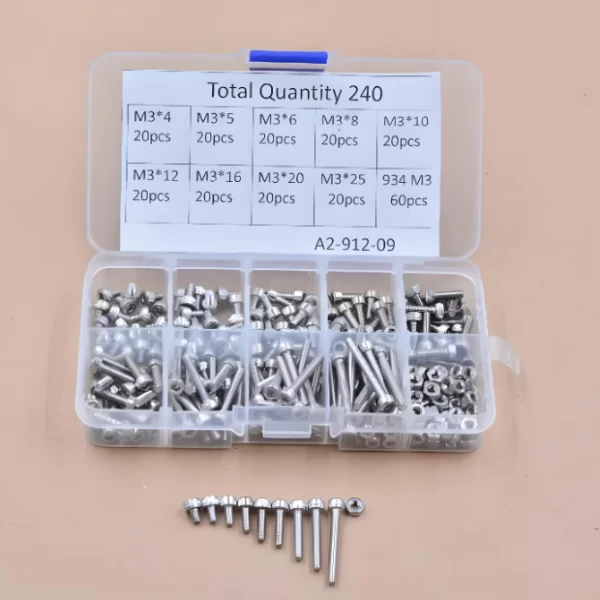 240PACK  M3 9 Type 304 Stainless Steel Hex Socket Round Head Screw