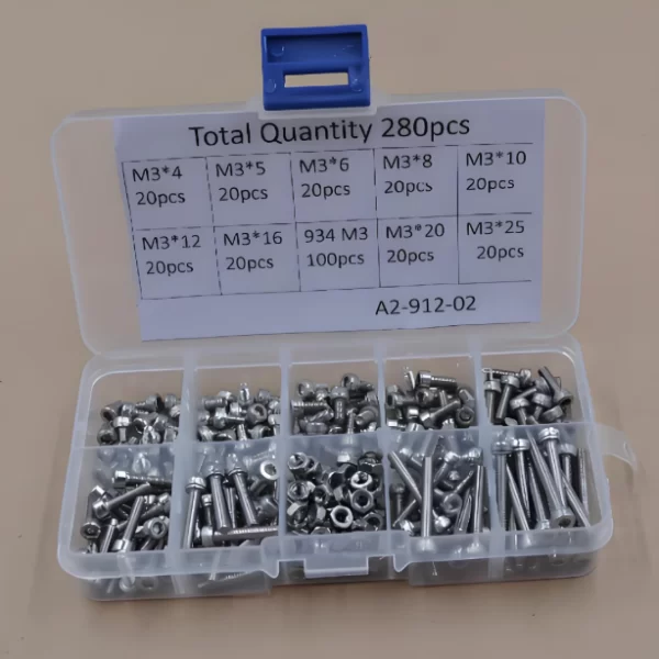 280PACK  M3 9 Type 304 Stainless Steel Hex Socket Round Head Screw
