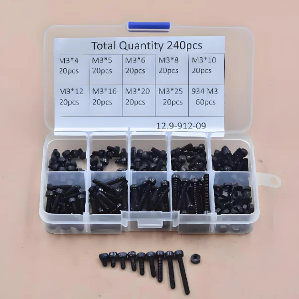 240PACK  M3 9 Type Carbon Steel Hex Socket Round Head Screw