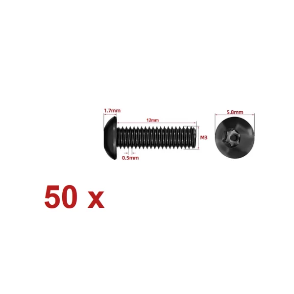 50 PACK M3x12 304# Stainless Steel Roundhead Torx screw