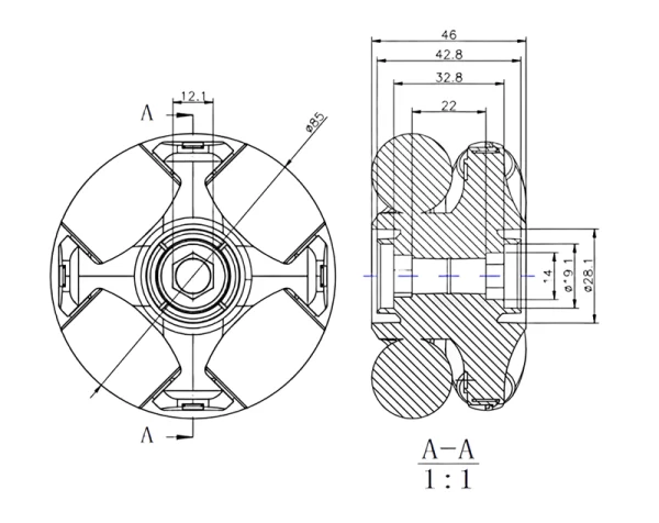 For 5mm Shaft 85mm Omni Wheel with  Clamping Coupling - Image 2